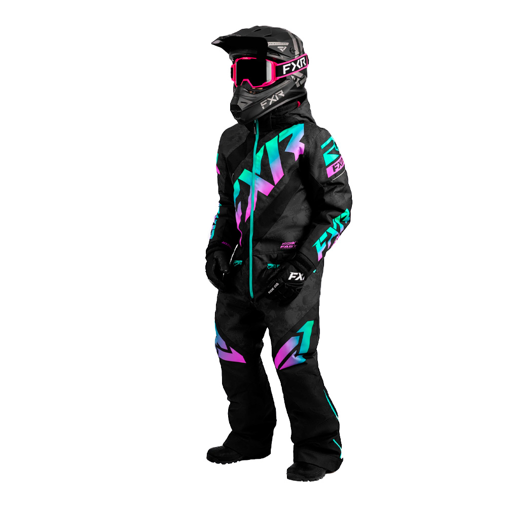 Детский комбинезон FXR CX с утеплителем Black Camo/Mint-Electric Pink Fade, 2