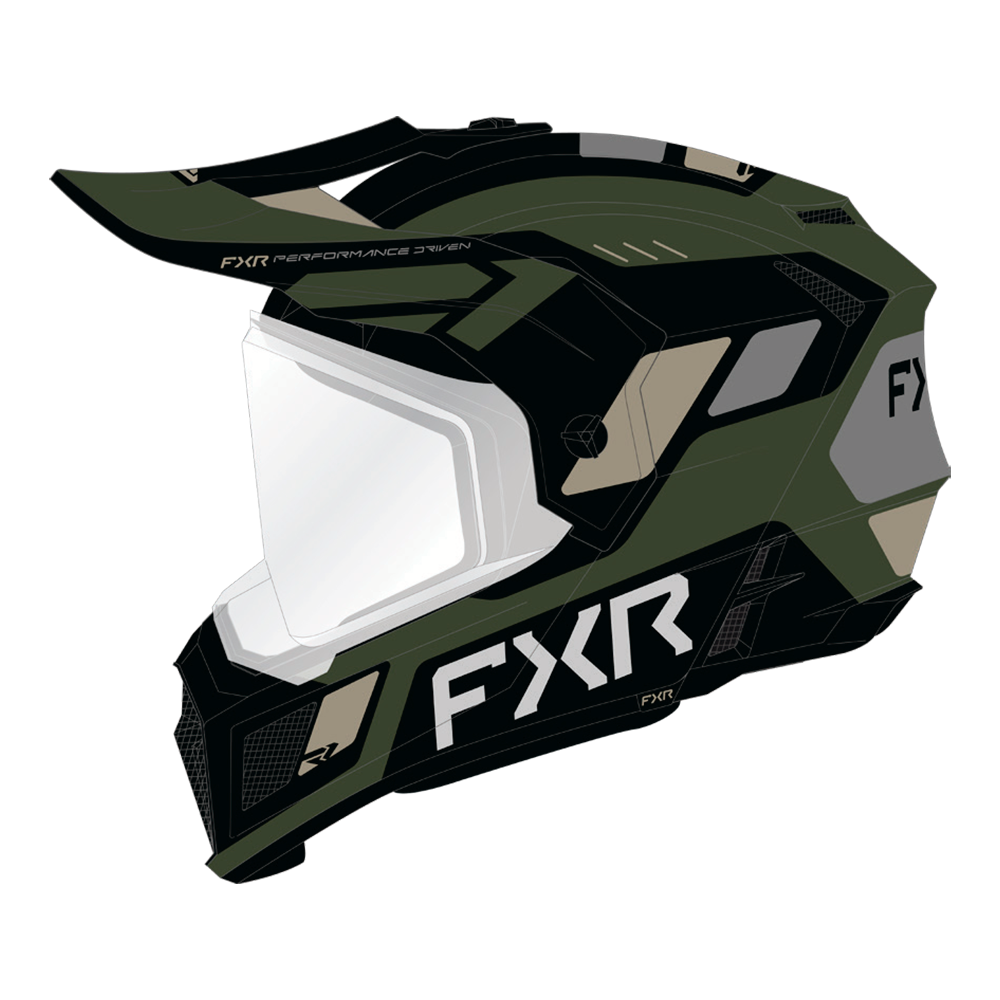 Шлем FXR Clutch w/ E Shield с подогревом Black/Army, M