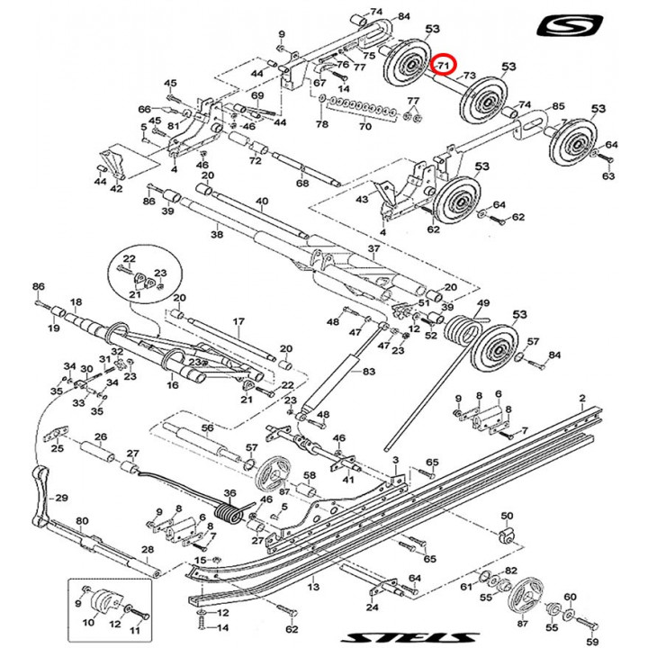 Ось натяжных роликов Снегоход Stels Rosomaha, Viking S800 2800542 JU072607 JU078944