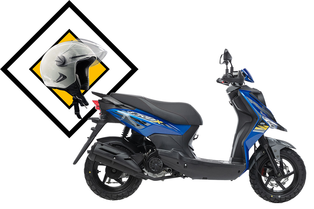 Скутер SYM CROX 125 Ярко Синий\ Матовый Темно-Серый + мотошлем SYM серый. арт. AE12W8-RU-BUAE-BU300S\GY-7450U_set