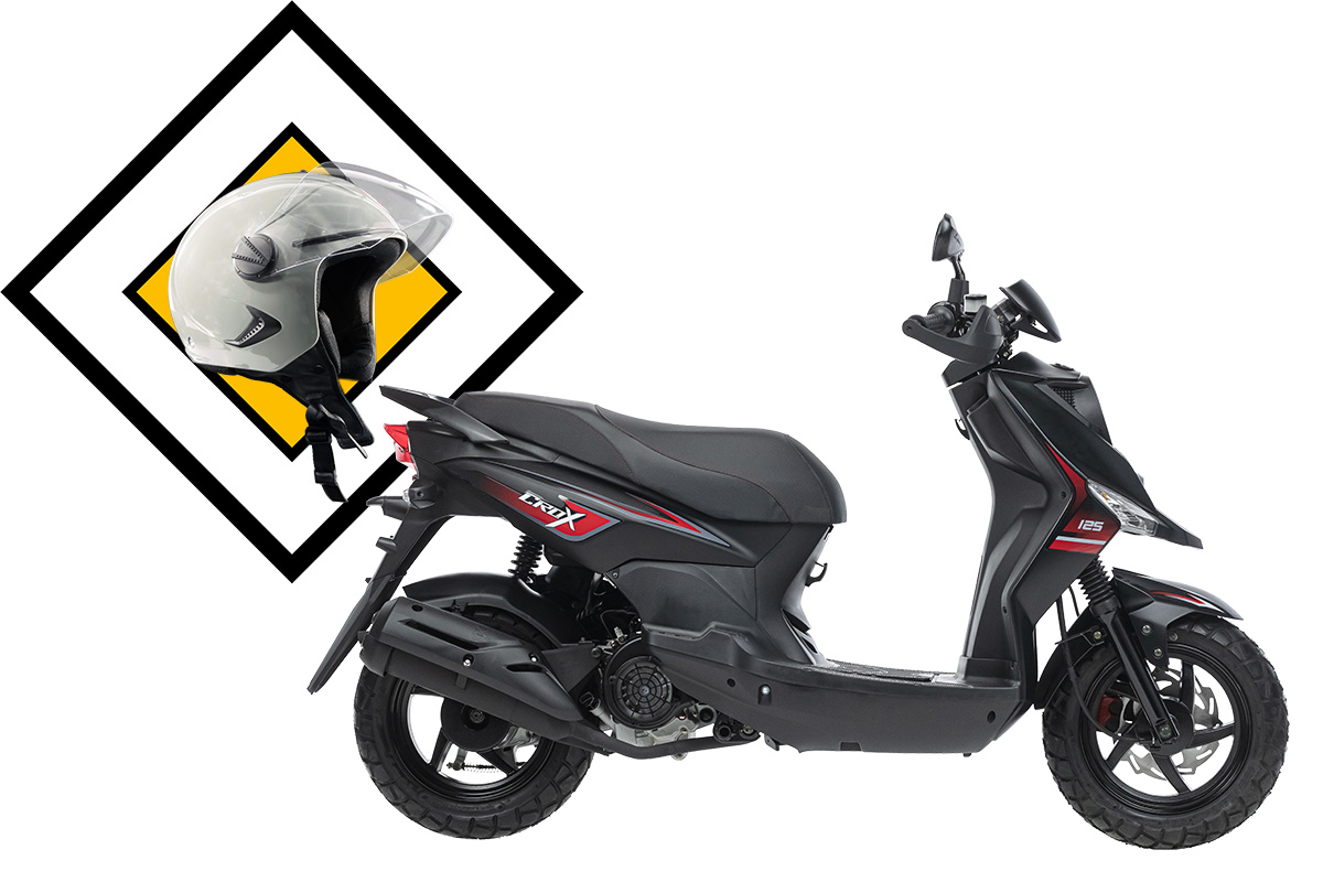 Скутер SYM CROX 125 Черный \ Матовый Темно-Серый + мотошлем SYM серый. арт. AE12W8-RU-KGAE-BK-5560S\GY-7450U_set